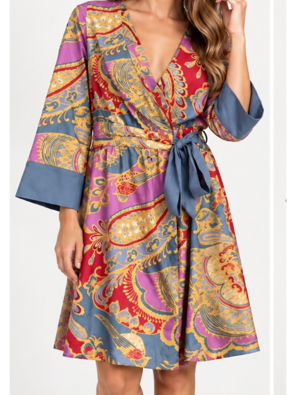 Lilka by Anthropologie Paisley Wrap Kimono Dress Boho Belted Medium EUC
